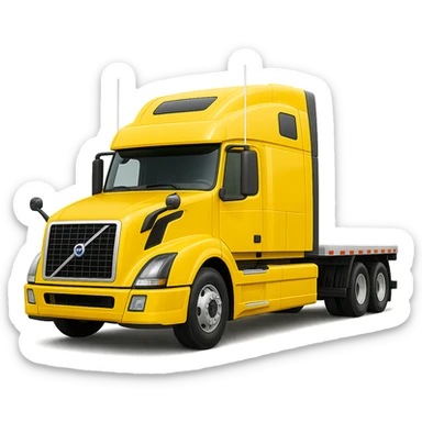 Add a flat bed trailer to the Volvo sleeper semi truck, front view. Keep the background transparent. The original style is emoji style, but emoji style does not support editing, so please maintain the look in a general style editor. sticker