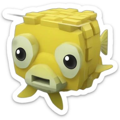 cube yellow fugu fish with two fins and tail in minecraft style full size sticker