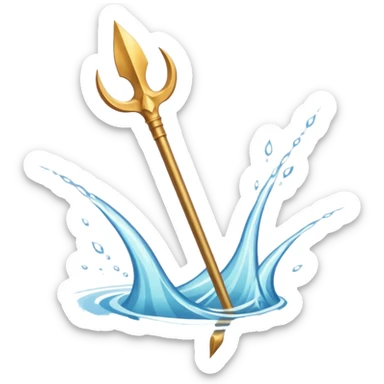 Golden three-pronged spear, water swirling around it, symbol of the sea. sticker