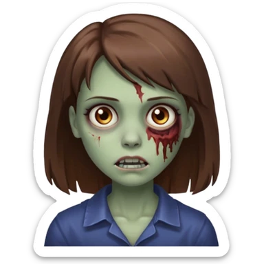 zombie mulher olhos castanhos cabelos castanhos com franja de lado  sticker