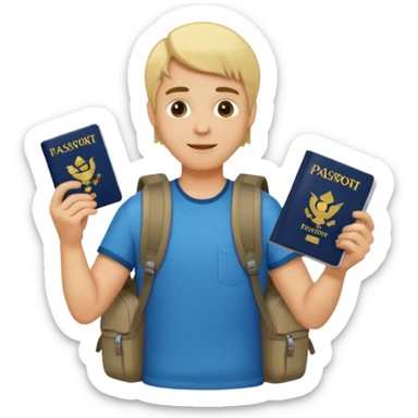 blonde haired Traveler character with passport, backpacker, male sticker