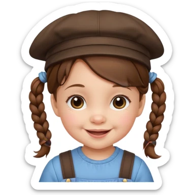 baby girl with brown hair and pigtails with hat sticker