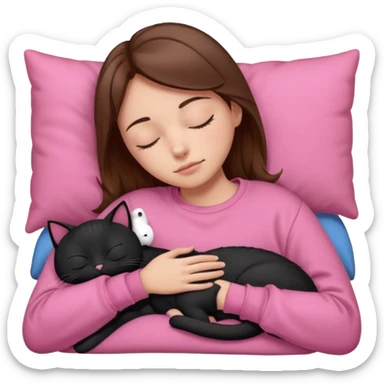 sleeping pink sweatshirt brown hair Sleeping black cat sticker