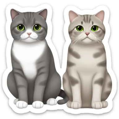 Scottish fold cat in grey with Green eyes + Brown british shorthair with Brown eyes sitting  sticker