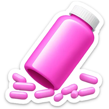 Pink pill bottle and pills sticker