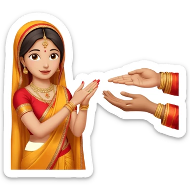 Two hands in a engagement..One hand of groom and one hand of bride. Bride hand - red/yellow saree. groom- light orange punjabi (oonly hands will be visible in the image) sticker