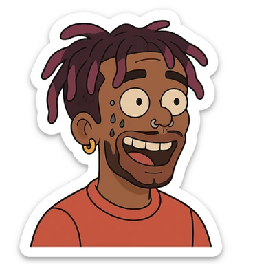 cartoon style portrait of Lil Uzi Vert, colorful, energetic, with signature facial piercings and unique hairstyle sticker