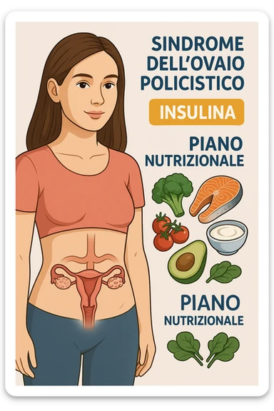 donna con un piano nutrizionale  in 3D immagine medica donna pcos in italiano basta anche solo un riferimento all'insulina sticker