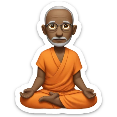 an old yogi with a peaceful and meditative expression. The character should be wearing an orange robe, symbolizing traditional yogic attire. The yogi can be sitting in a lotus position sticker