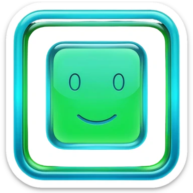 A glowing neon square in shades of green and blue, transparent background sticker