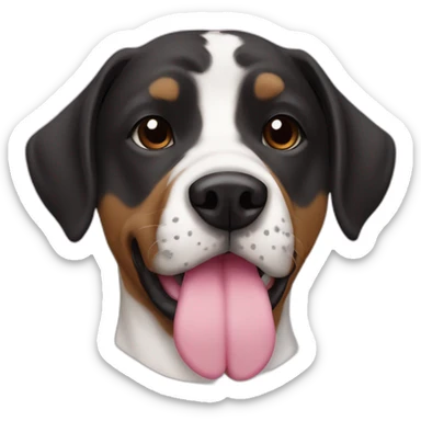 Dog pit mix black face with white spot on snout white chest pink tongue brown eyes spotted nose sticker