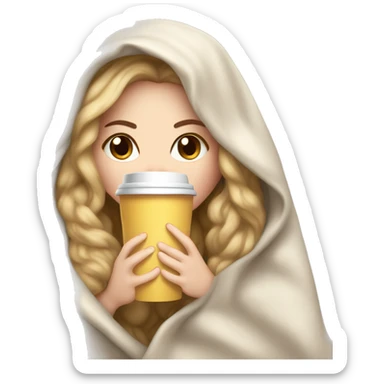 White girl inside a blanket sipping coffee eyes closed sticker