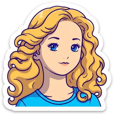 beautiful girl with long curly blonde hair, blue eyes, long eyelashes sticker