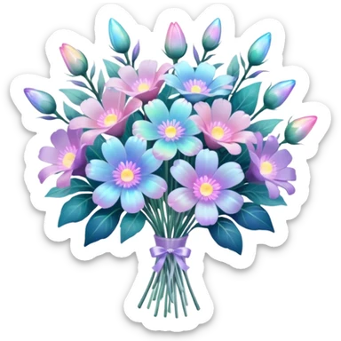 Pastel iridescent transparent luminescent aesthetic flower bouquet  sticker