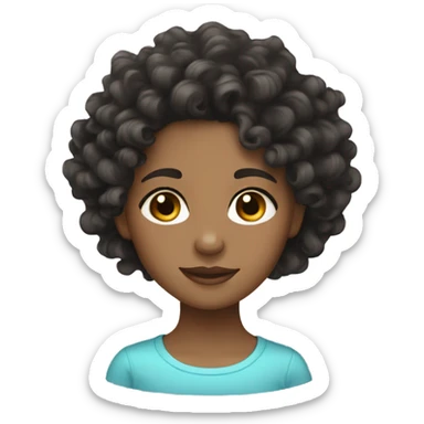 black curly wavy hair girl, with a light skin tone sticker