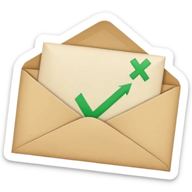 an envelope with a paper and checkmark sticker