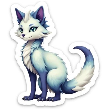 Kawaii dark edgy fantasy ethereal feline-vernid-sergal-fursona animal creature with a tufted tail full body sticker