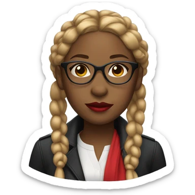 black woman with glasses and brown to  blonde braids and bright red lips sticker