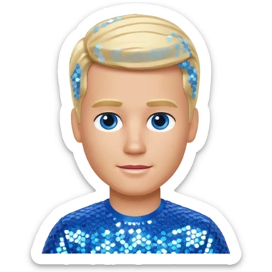 Ken from Barbie & Friends with blue eyes, blonde hair, blue sequin shirt sticker