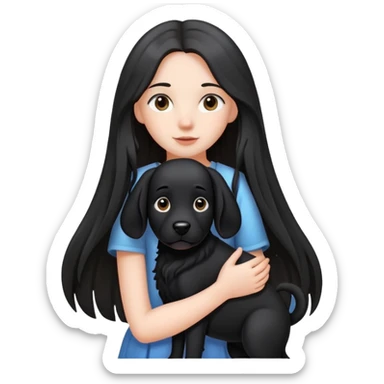 A long-haired girl is holding a big black dog with standing ears sticker