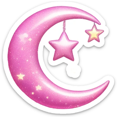 Pink sparkly crescent moon with star lights dangling  sticker