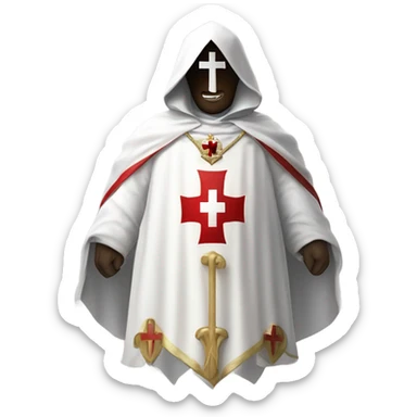 Masonic knight Templar wearing a white tunic with a Red Cross on the front, a white mantle with a hood. And a Red Cross on the left side sticker
