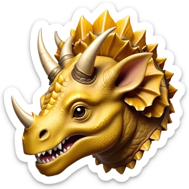 Cinematic Noble Triceratops Portrait Emoji, Poised and formidable, with a robust, stocky build adorned by three prominent horns and a broad, intricately frilled head, exuding ancient strength and wisdom, Simplified yet sharply defined features, highly detailed, glowing with a soft, earthy radiance, high shine, intelligent and stalwart, stylized with an air of prehistoric majesty, focused and resolute, soft glowing outline, capturing the essence of a watchful and confident Triceratops that appears ready to charge out of the screen with effortless power! sticker