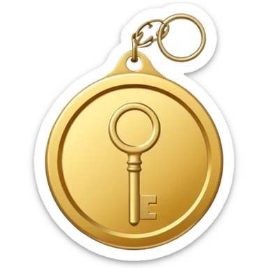 a gold medal with a key engraved on it sticker