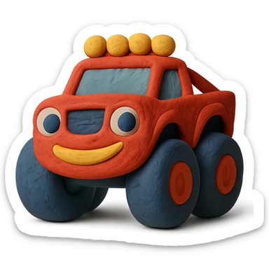 Blaze from Blaze and the Monster Machines as a claymation emoji, soft pastel colors, textured look sticker