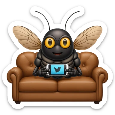 Black Cicada cartoon style watching on a phone sit on a brown sofa  sticker
