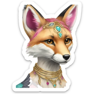 Beige cyan Pink magenta burgundy maroon cyan beige gray fox black stripes wearing gold jewellery gold piercings gold ear piercing gilded vintage watercolour tie dye black raven wings sticker