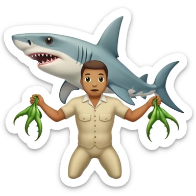 shark with man head and frog legs  sticker