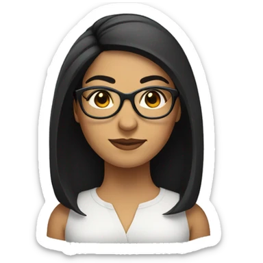 Hispanic woman with short straight black hair and glasses and round face sticker