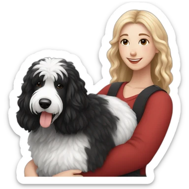 black-sheepadoodle-having-a-really-big-cuddle-with-white-lady-with-red-long-hair sticker