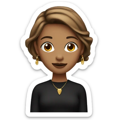 Girl with Brown straight hair with highlights tucked behind ears with earrings all up her ears wearing and black cropped longsleeve sticker