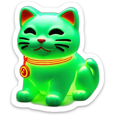 maneki neko 3d in the form of green neon sign sticker