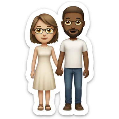 Couple holding hands, girl has light brownish complexion with short hair and rectangular frames, The boy is whitish brown and has trimmed beard sticker