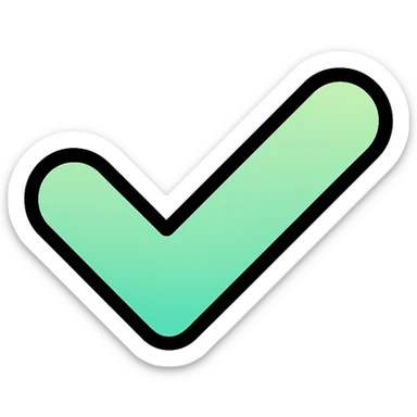 Minimalistic iOS-style check mark icon, flat vector design on transparent background. Smooth rounded edges, perfect symmetry, gradient light green color (like Apple's success green). Modern, clean, with subtle inner shadow for depth. Isolated, high resolution 1024x1024, no text, no additional elements sticker