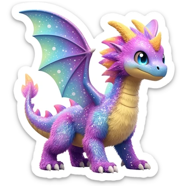 Colorful cute fuzzy realistic glittery Randomly-faerie-drake-colored sparkly exotic Fakémon-creature sticker