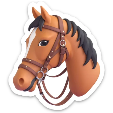 Hermès-style horse head with classic equestrian harness, minimal, 3D style sticker