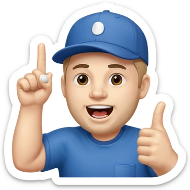 A stocky man with a cap backward, shouting proudly while pointing the foam finger upward. sticker