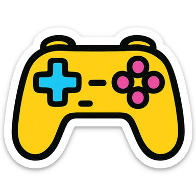 A modern, minimalistic icon of a game controller in flat design style, using bright and harmonious colors, suitable for mobile and web applications. sticker