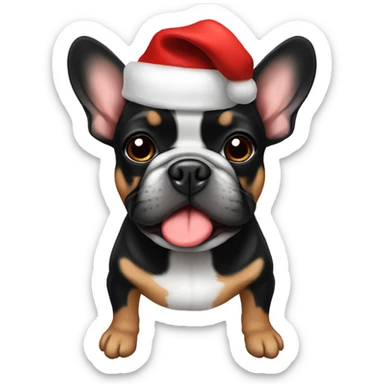 Black and tan frenchie wearing Santa hat sticker