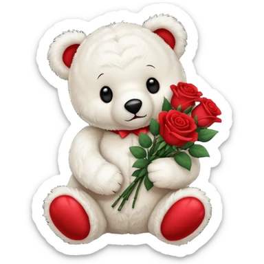 white teddy bear holding roses  sticker