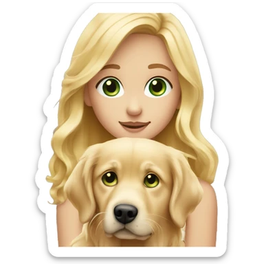 Blonde green eyed girl holdin golden retriever  sticker