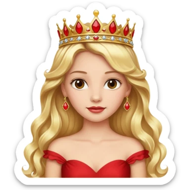 Princess in red Dress with gold Tiara, long wavy Blonde Hair sticker
