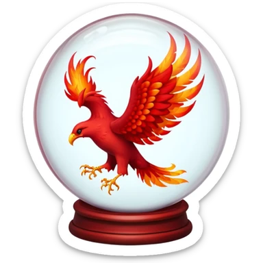 A red fiery phoenix inside a transparent crystal ball with no stand sticker