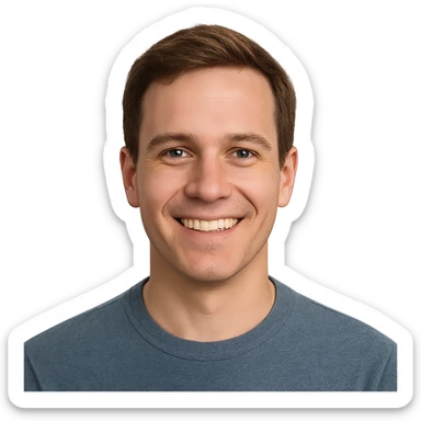 brown-haired man without beard or mustache, smiling face sticker