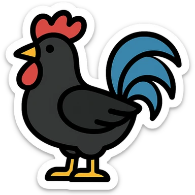 black rooster, stylized, bold look, graphic style sticker