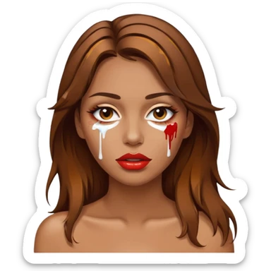 Brown Hair Woman , white paint , drip, face, hot  Sexy, lips sticker